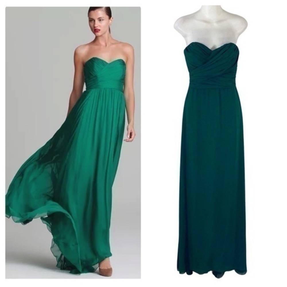 Badgley Mischka Collection Deep Green Matte Silk Strapless Maxi Gown 4